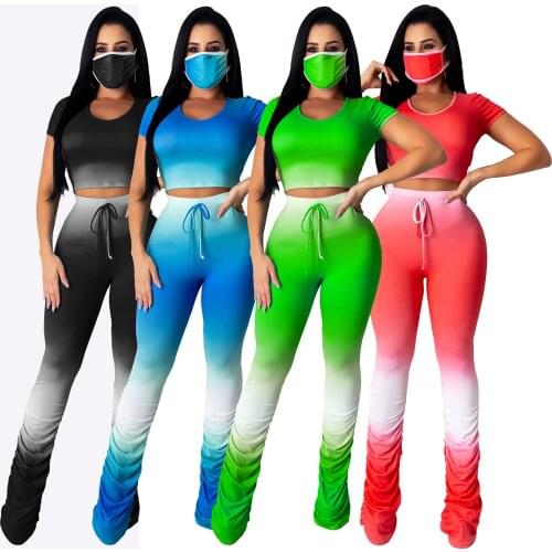 Womens clothes casual dress super stretch gradient color pleated pants suit sportswear two-piece suit