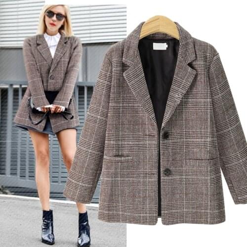 2020 Autumn Winter Fashion Plaid Blazers Women Single Breasted Female Outerwear Ladies Jackets blazer feminino