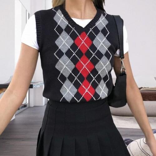 Preppy Style Plaid Sweater Vest Women Autumn Winter Sleeveless Sweaters Tank Top Knitted Pullover Jumpers chaleco punto mujer