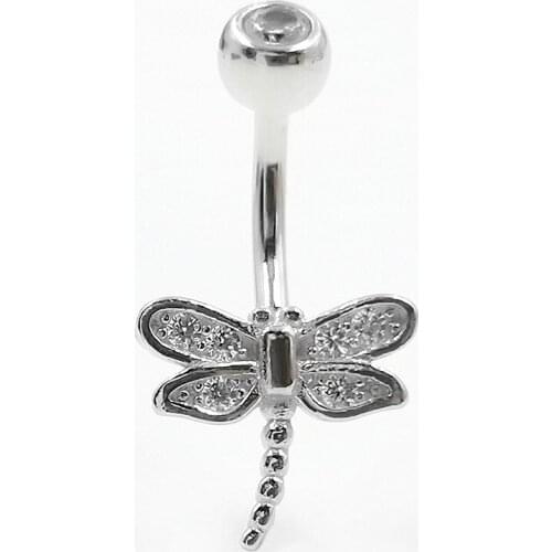 925 sterling silver navel piercing jewelry butterfly shape cubic zircon belly button ring