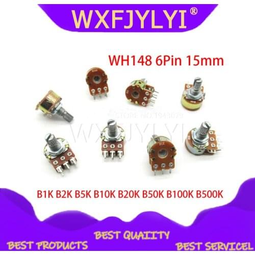 2pcs B1K B2K B5K B10K B20K B50K B100K B250K B500K B1M WH148 6Pin 15mm Potentiometer 1K 2K 5K 10K 20K 50K 100K 250K 500K 1M