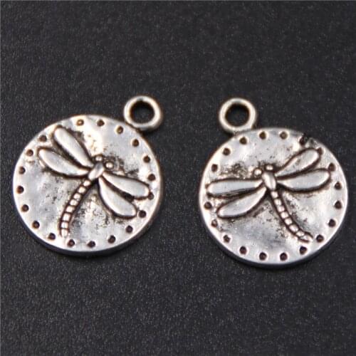 20pcs Silver Plated Dragonfly Flying Charm Earrings Bracelet Pendants DIY Retro Metal Jewelry Handicraft Making 15*15mm A460