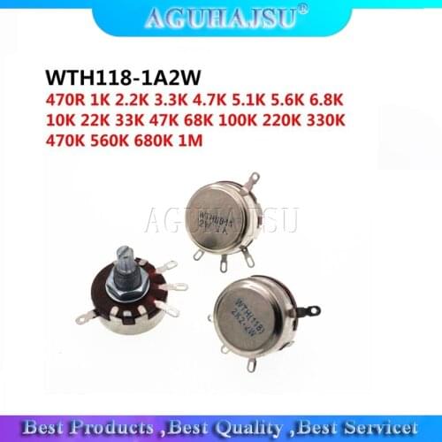 5PCS WTH118 2W 1A Potentiometer 1K 2.2K 4.7K 10K 22K 47K 100K 470K 1M WTH118-2W Round Shaft Carbon Rotary Taper Potentiometer