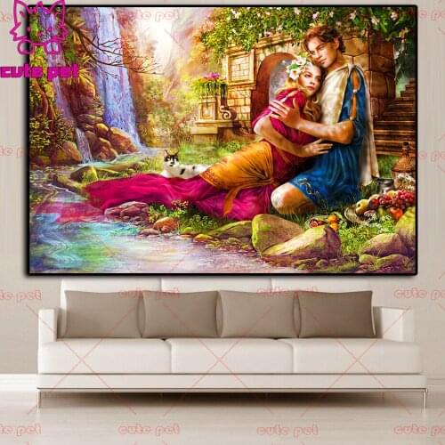 Diy diamond painting Waterfall couple landscape mosaic embroidery sale 5d cross stitch full square round drill rhinestone decora