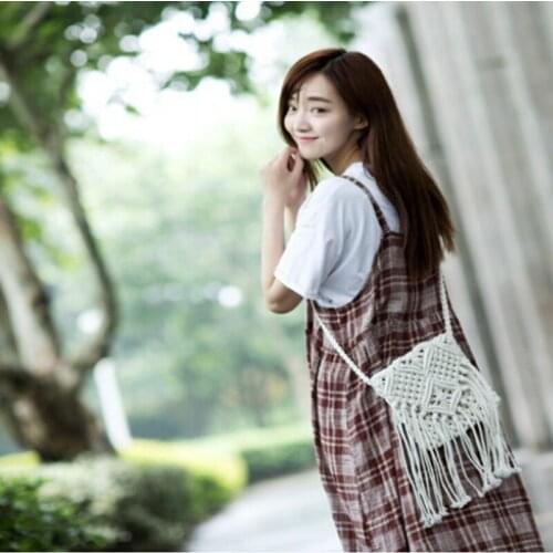 Cotton Rope Hollow Out Women Tassel Messenger Bag White Handmade Womens Handbag Straw Shoulder Bag For Women bolso mujer