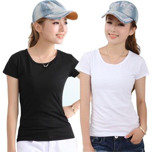 Basic T-Shirt Women Short Sleeve O-Neck Casual Camiseta Feminina Black White Cotton Summer Solid Color T Shirt Slim Tee Shirt