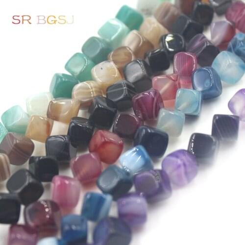 Free Shipping 8mm Cube Square Shape Jewelry Making Spacer Genuine Gems Stone Banded Stripe Onyx Beads Strand 15"