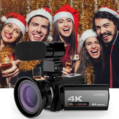 Andoer Digital Video Camera Camcorder 4K 48MP WiFi 3.0In Touch Screen IR Infrared 16X Digital Zoom with 1*2500mAh Camera Battery