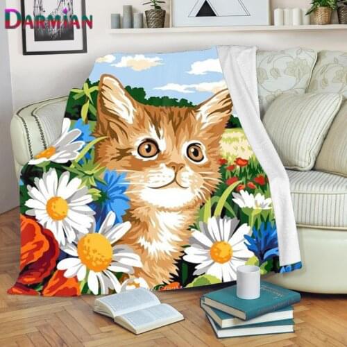 DARMIAN Daisy and Cats Pattern Single Summer Bedroom Sofa Office Blankets for Adults Kids Warm Fleece Blankets Comfort Bed Sheet