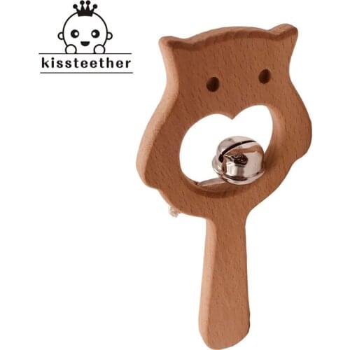Baby Toys Beech Wood Bear Hand Teething Wooden Ring Baby Rattles Play Gym Montessori Stroller Toys Educational Toys