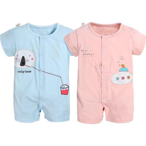 Baby Rompers 2PCS Short Sleeve Cotton Jumpsuit Cartoon Baby Ropa Overall Newborn Baby Boy And Baby Girls Summer Clothes