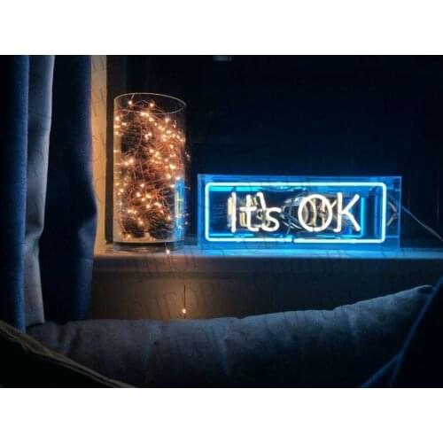 Its OK Acrylic Box Gift Neon Signs Real Glass Tube Beer Bar Pub Bedroom Wall Homeroom Girlsroom Party Decor Lamp 14"x5"