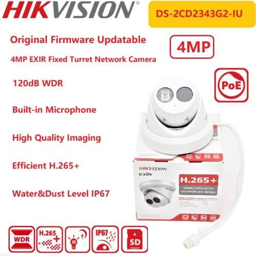 IP Camera 4MP Hikvision POE IR Built-in microphone IP67 IPC Turret Network Surveillance Camera DS-2CD2343G2-IU AcuSense CCTV