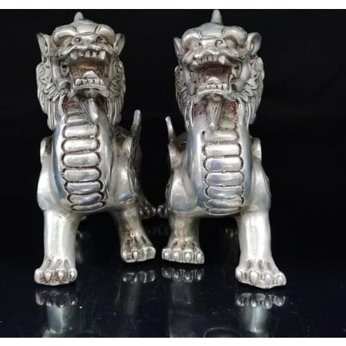 China White copper unicorn crafts statue A pair