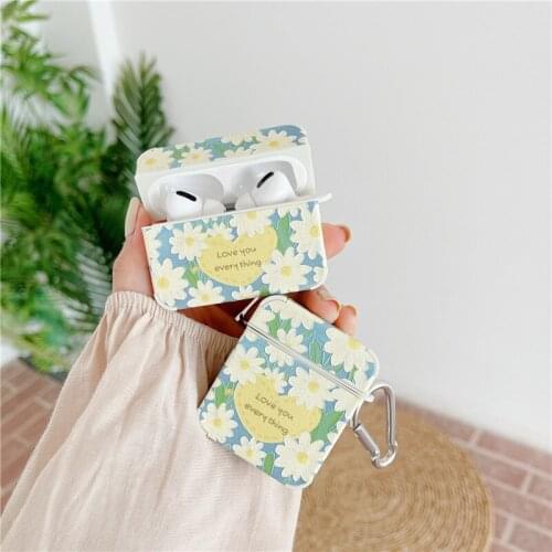 Ins Art Painting Flower Leather Earphone Case for Airpods 1 2 Pro Cute Korean Fragment Flower Wireless Bluetooth Earphone Cover