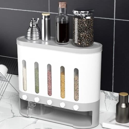 Kitchen Wall-Mounted Sealed Rice Barrels 5 Grids Creative Whole Grains Containers Insect-Proof Flour Beans Box