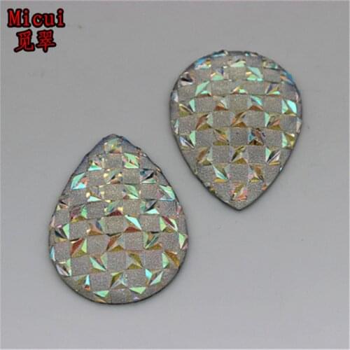 Micui 20pcs 30*39mm AB Clear Drop Pear Resin Rhinestone Flatback Rhinestones Stone for crafts clothing dress decoration ZZ518