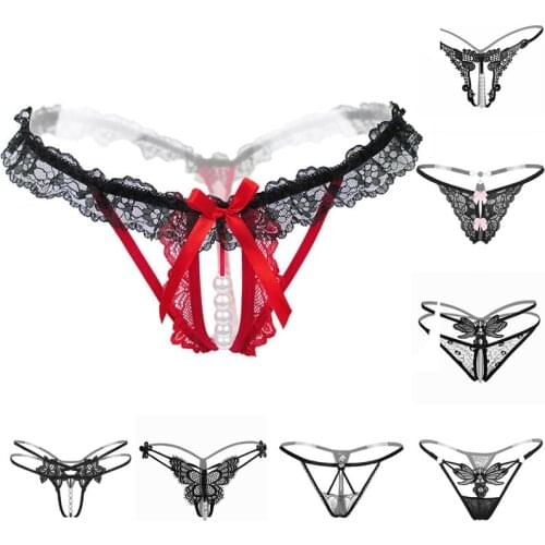 Fashion Sexy Women Thong Panties Flower Pearl G String Sexy Thong Temptation Panties Low Waist Underwear Massage Beads Tanga