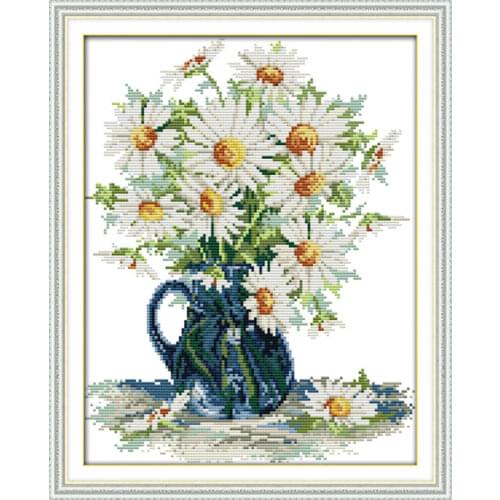 Daisy vase cross stitch kit flower 14ct printed fabric canvas stitching embroidery DIY handmade needlework