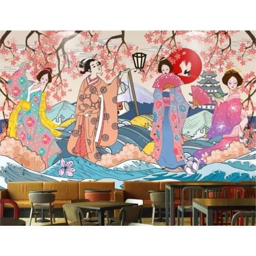 Custom mural 3d photo wallpaper Retro Japanese style lady Sushi Restaurant home improvement living room wallpaper for wall 3d