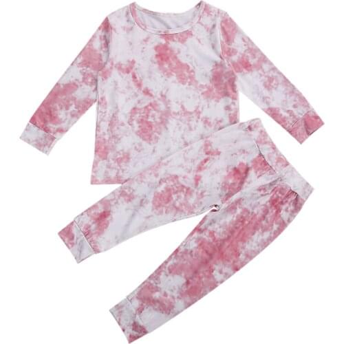 Infant Baby Girls Long Sleeve Pullover T-shirt Elastic Long Pants Tie Dye Set Casual Sport Kids Toddler Cotton Suits 1-6Y