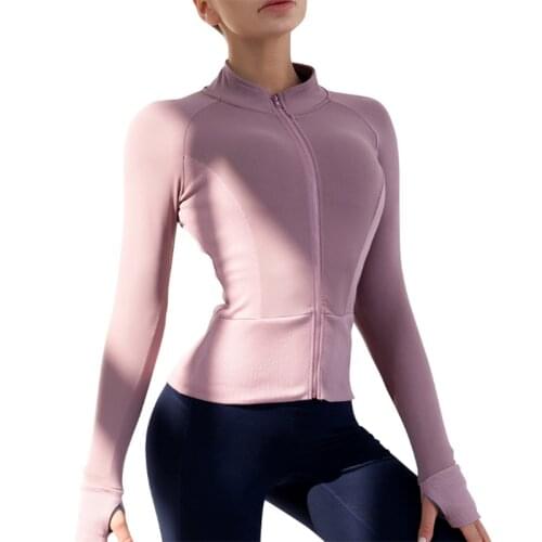Yoga fitness clothing outside the female slim body high elastic cardigan collar zipper movement long sleeve shirt Yoga coat