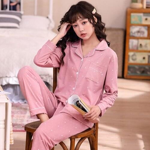 2021 Autumn Long Sleeve Pajama Sets for Women Korean Print Sleepwear Suit Pyjamas Loungewear Homewear Pijama Mujer Home Clothes