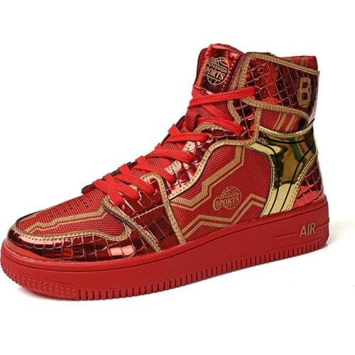 Autumn and winter high-top casual shoes European and American mens shoes Korean fashion trendy urban hip-hop youth shiny couple