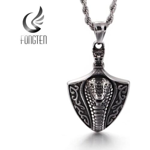 Fongten Animal Snake Horse Pendant Necklace Vintage Stainless Steel Punk Men Gift Jewelry