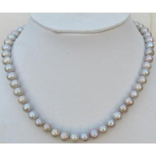 19 Elegant savageness AAA+ REAL natural south sea silver gray pearl necklace925silver