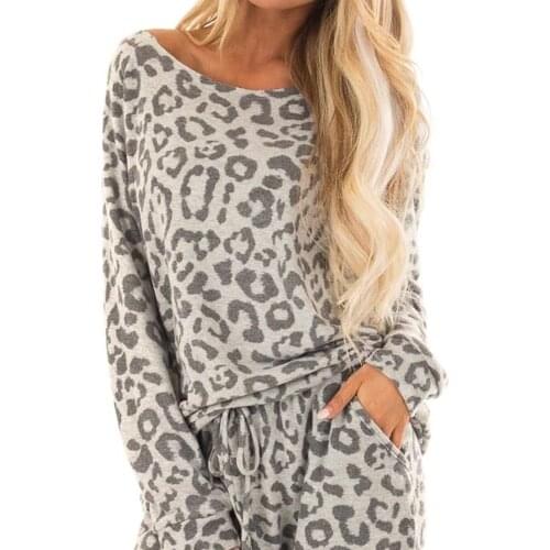 Leopard Print Pajama Set Winter Pajamas Woman Leisure Wear Lounge Wear Two Piece Sleepwear Long Sleeve Home Suit