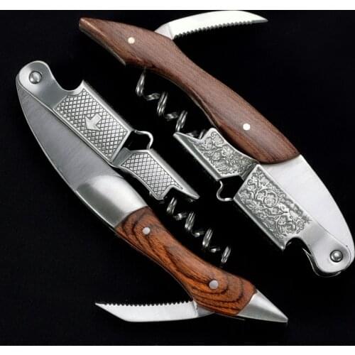 Professional Waiters Corkscrew - Wine Key with Ergonomic Wood Grip, Beer Bottle Opener and Foil Cutter