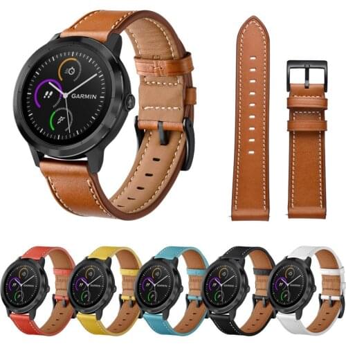Genuine Leather Replacement Bracelet Smart Watch Band Strap For Samsung Watch 20mm Width for Garmin Vivoactive 3/HR Watchband