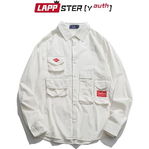 LAPPSTER-Youth Men Streetwear Harajuku Shirts 2020 Hip Hop Man Shirt Long Sleeve Male Cotton High Quality Korean Button Up Shirt