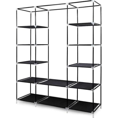 Minimalist Modern Non-woven Cloth Wardrobe Black Storage Cabinet Folding Steel Individual Closet Bedroom Furnitures Dropshipping