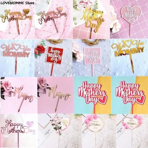 Happy Mothers Day Cake Topper Acrylic Rose Gold Best Mom Cake Topper for Mothers Day Birthday Cake Cupcake Dessert Decorations