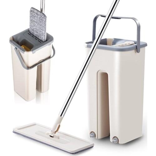 Hands-free Flat Magic Easy Cleaning Mops with Bucket Floors Squeeze Flat Mop Home Kitchen Floor Cleaner House Cleaning Tools
