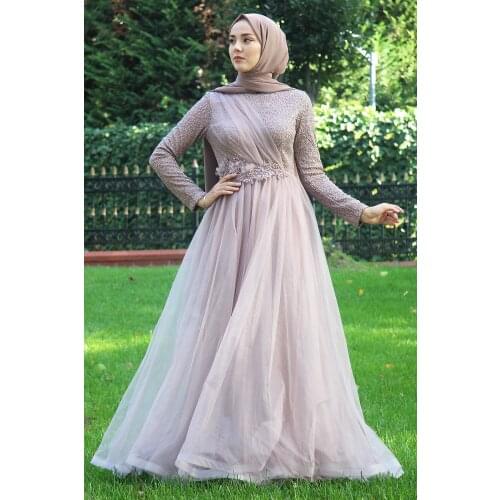 Embroidered Tulle Hijab Womens Evening Dress Muslim Hijab Party Evening Long Dress Islamic Clothing Engagement Henna Wedding