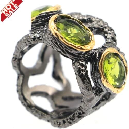 26x15mm Punk Hollow Style Created 11.2g Green Peridot Pink TourmalineFor Women Fashion Daily Wear Black Gold Silver Rings Gothic