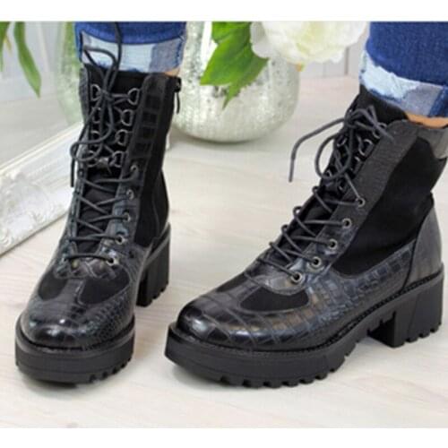 2020 winter womens ankle boots womens leather mid-high heels womens platform boots women shoes