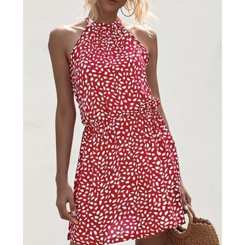 Plus Size Women Dress Halter Loose 3 Colors Ladies Sleeveless Pleated Mini Dress Party Sexy apparel Summer Dresses