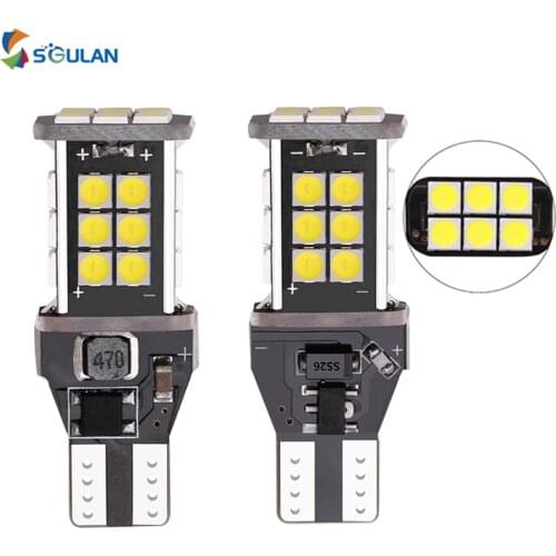 2pcs Canbus Error Free High Power T15 W16W LED Car Bulb 5W Brake Light For Car 12V DC Braking Reverse Diode White Color 6000K