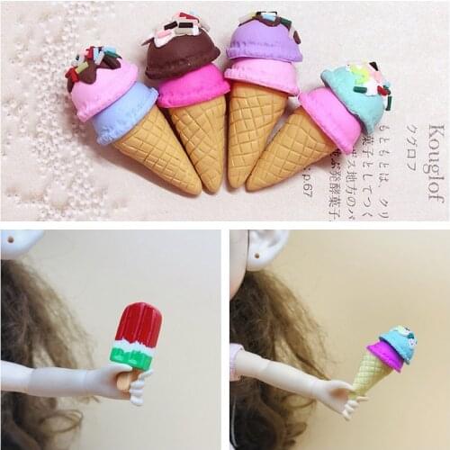 2PCS/lot Cute 1/6 Scale Miniature Ice-cream Resin Ice-cream cone Pretend Food for 1/6 1/8 1/12 dollhouse play kitchen food