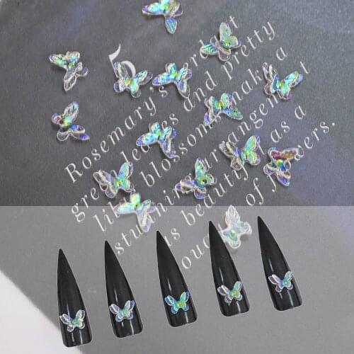 50 Butterfly Double Wings Nail Charm Aurora 2 Layer Flying Butterflies Nail Art Rhinestones Decor 3D AB Nails Accessories R^^R