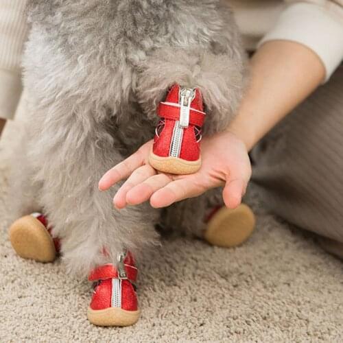 4pcs/set Pet Dog Shoes Winter Super Warm Dog Boot Cotton New Anti Slip Shoes Small Pet Product Chihuahua Waterproof Pets Product