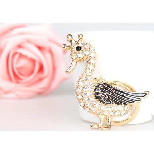 Duck Drake Goose Crown Lovely Cute Crystal Charm Purse Handbag Car Key Keyring Keychain Party Wedding Birthday Gift