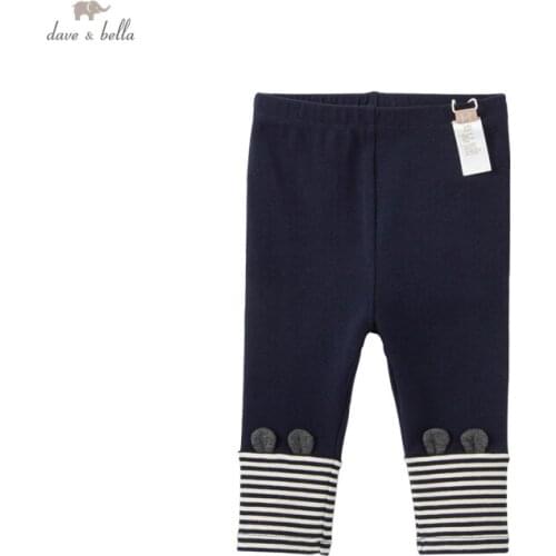 DBM19133 dave bella autumn baby girls fashion cartoon striped pants children full length kids girl pants infant toddler trousers