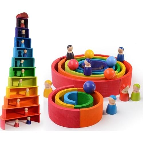 Wooden Rainbow Blocks Wooden stacking toys grimms rainbow Wood Building Blocks Colorful rainbow Children kids Educational Toy