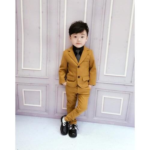 2019 Summer Kids British Wind Birthday Boy suit Formal Brown gentleman dress Childrens clothing graduation suit 2 pcs
