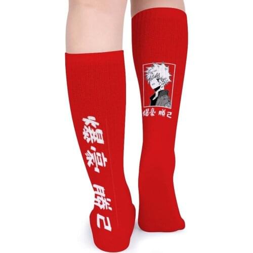 Bakugou Katsuki Football Sock My Hero Academia Anime Character Printing Cotton Solid Black Streetwear Stockings 2021 For Gift